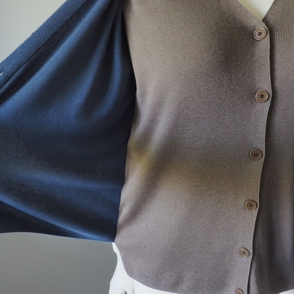 Akris Punto Silk Cashmere Double Layered Cardigan Color Block Blue-Brown - Picture 11 of 12